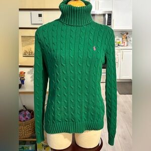 Ralph Lauren Emerald Cable Knit Turtleneck Sweater. Size L